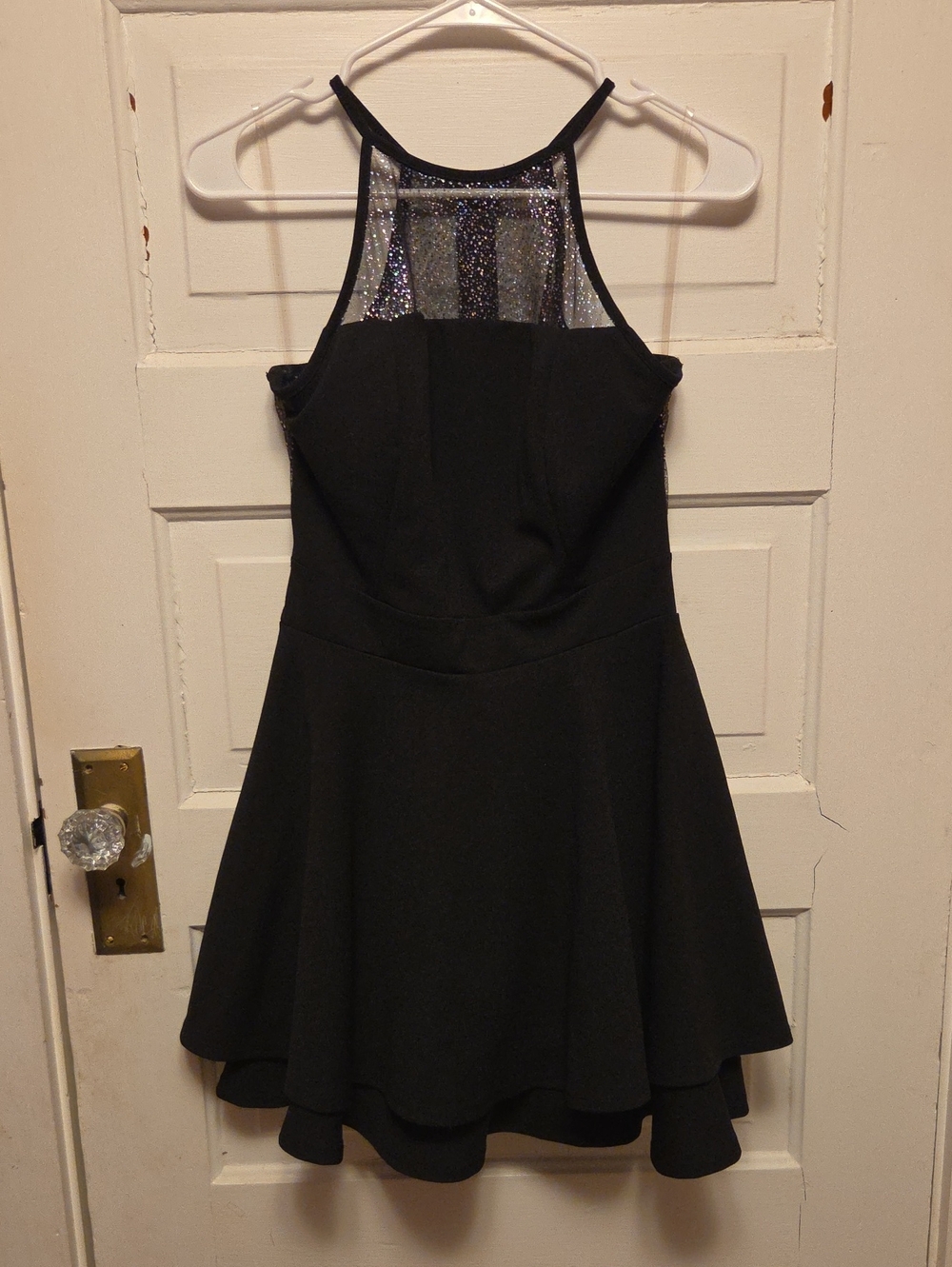 Emerald Sundae Black Halter Mini Dress with Sparkle Mesh